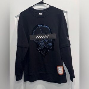 Zara Man’s DNWR black sweatshirt with blue skull graphic & suede detailing